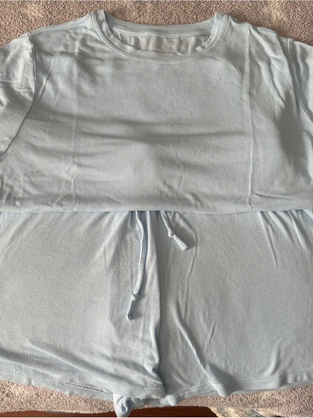 nuuds Light Blue Ribbed Short Sleeve Top & Drawstring Shorts Pajama Set